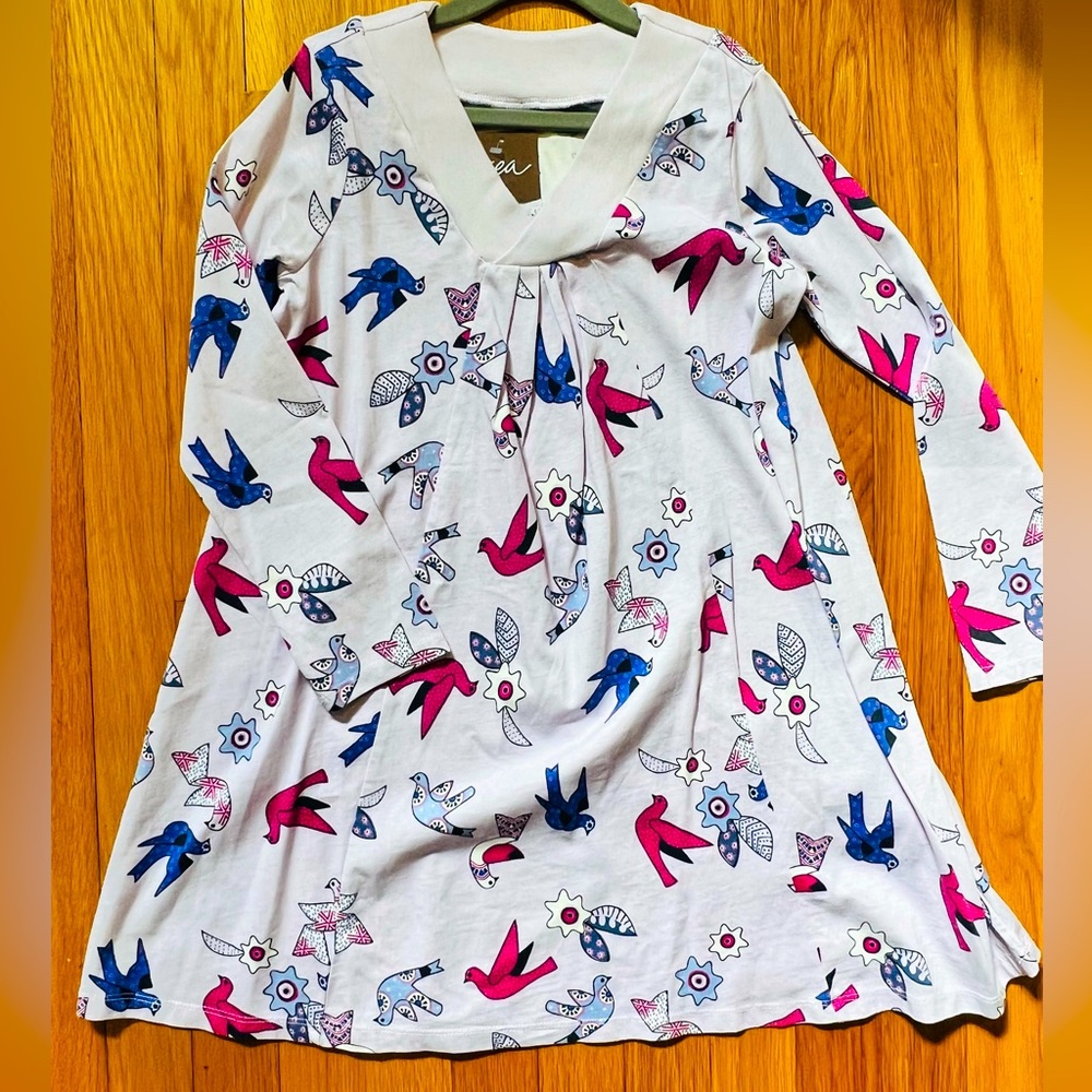 NWT Tea Collection Girl Lavender Dress with Birds Print 7 Years
